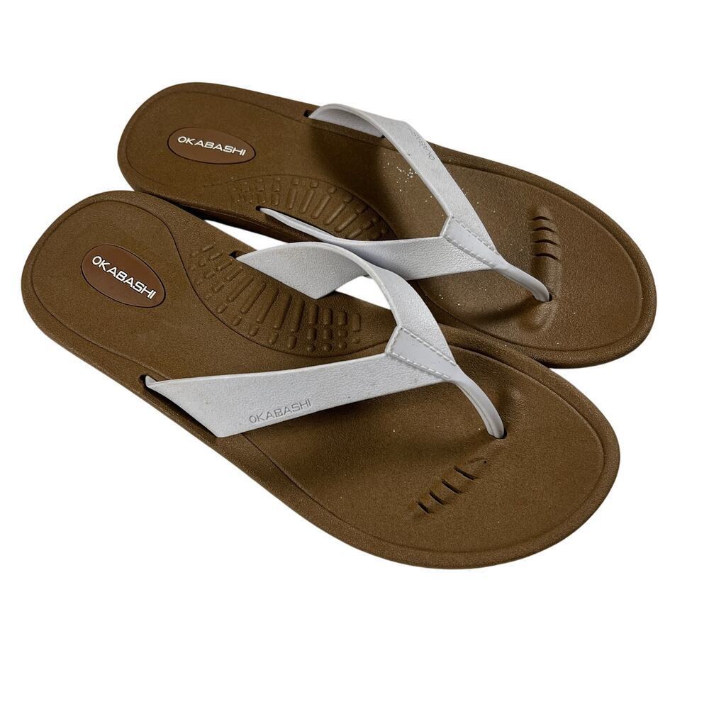 Okabashi Breeze Flip Flop Sandals in White/Toffee US Women's Size 8-9 (ML)